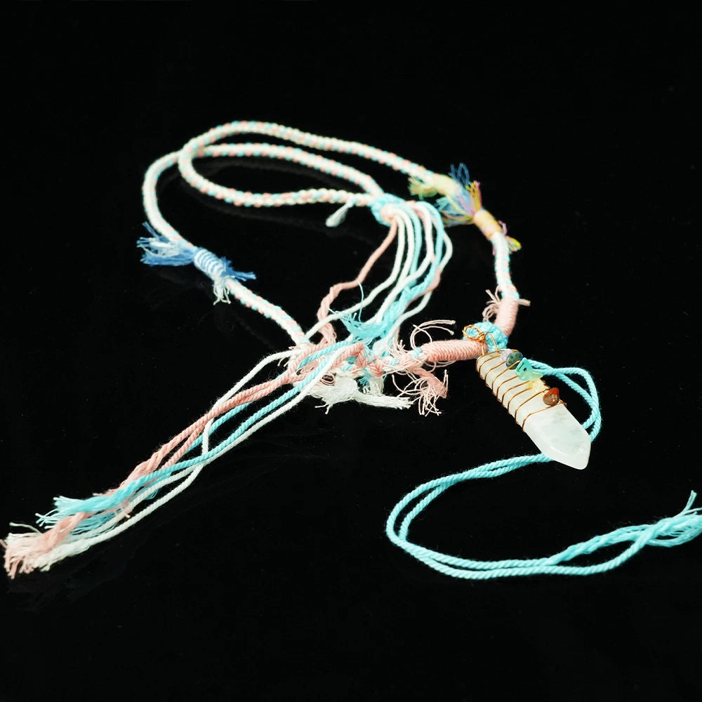 Crystal Cotton Cord Seven - Colored Stone Natural Style Blessing Necklace