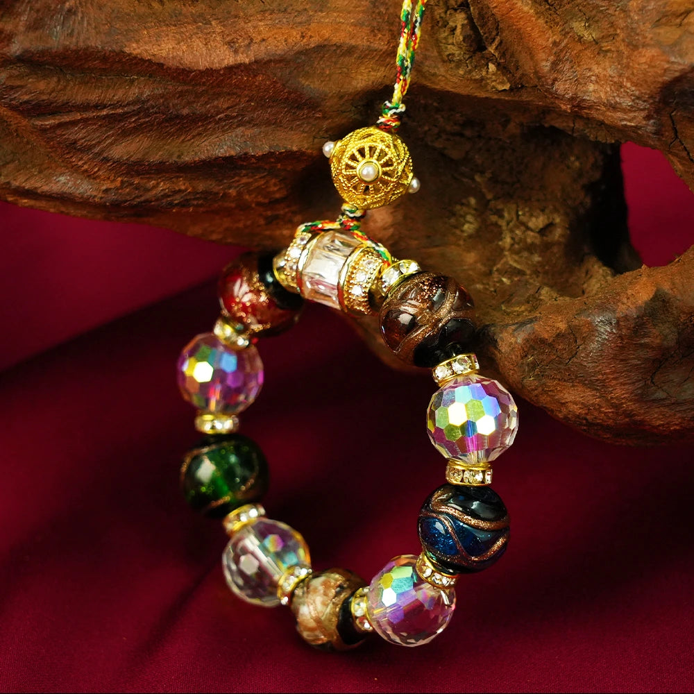 Auspicious Light Five - Colored Wealth Deity Ash Glass Hand - Spun Bead