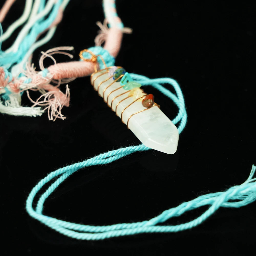 Crystal Cotton Cord Seven - Colored Stone Natural Style Blessing Necklace