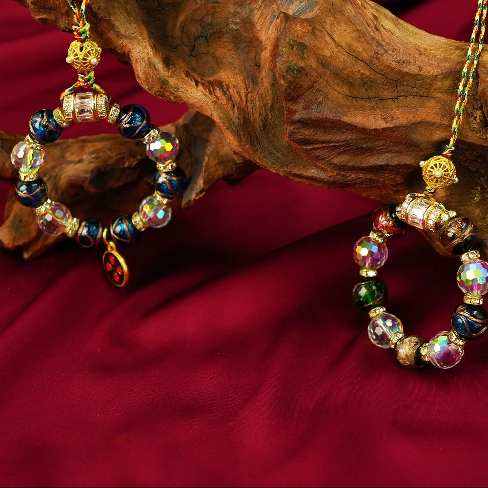 Auspicious Light Five - Colored Wealth Deity Ash Glass Hand - Spun Bead