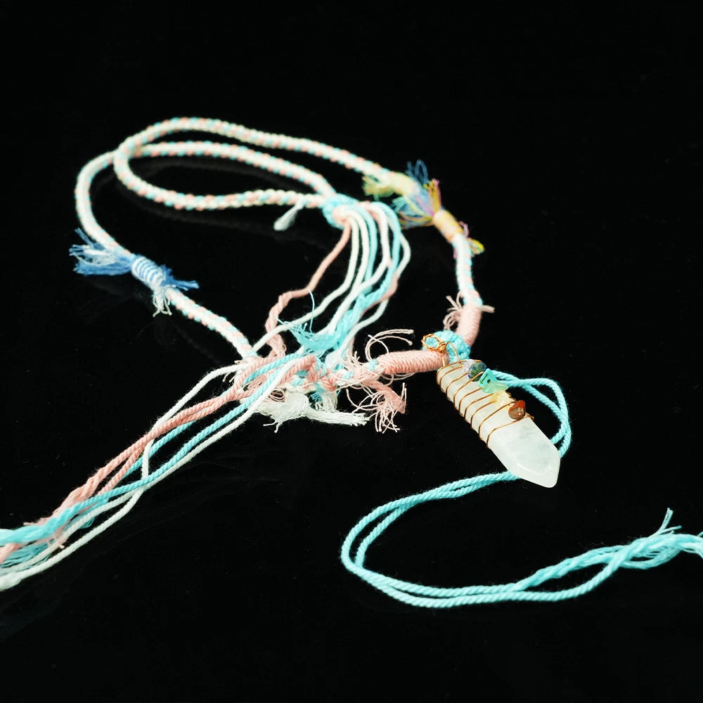 Crystal Cotton Cord Seven - Colored Stone Natural Style Blessing Necklace